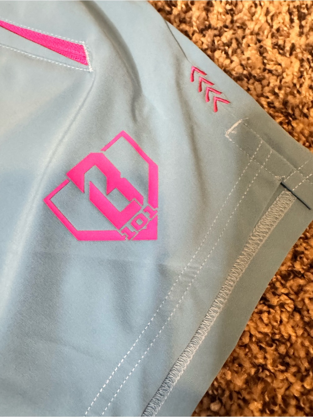 Light Blue Kid’s YS BASEBALL-LIFESTYLE 101 Athletic Shorts with Pink Accents - Picture 4 of 9
